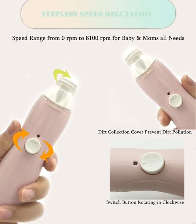 Fansidi Rechargeable Baby Nail Trimmer with Stepless Speed Control, Safe Electric Baby Nail File for Newborns, Infants & Toddlers, 8100RPM, LED Light, Dust Shield, Adult Nail Care Set,Warm Blush Pink