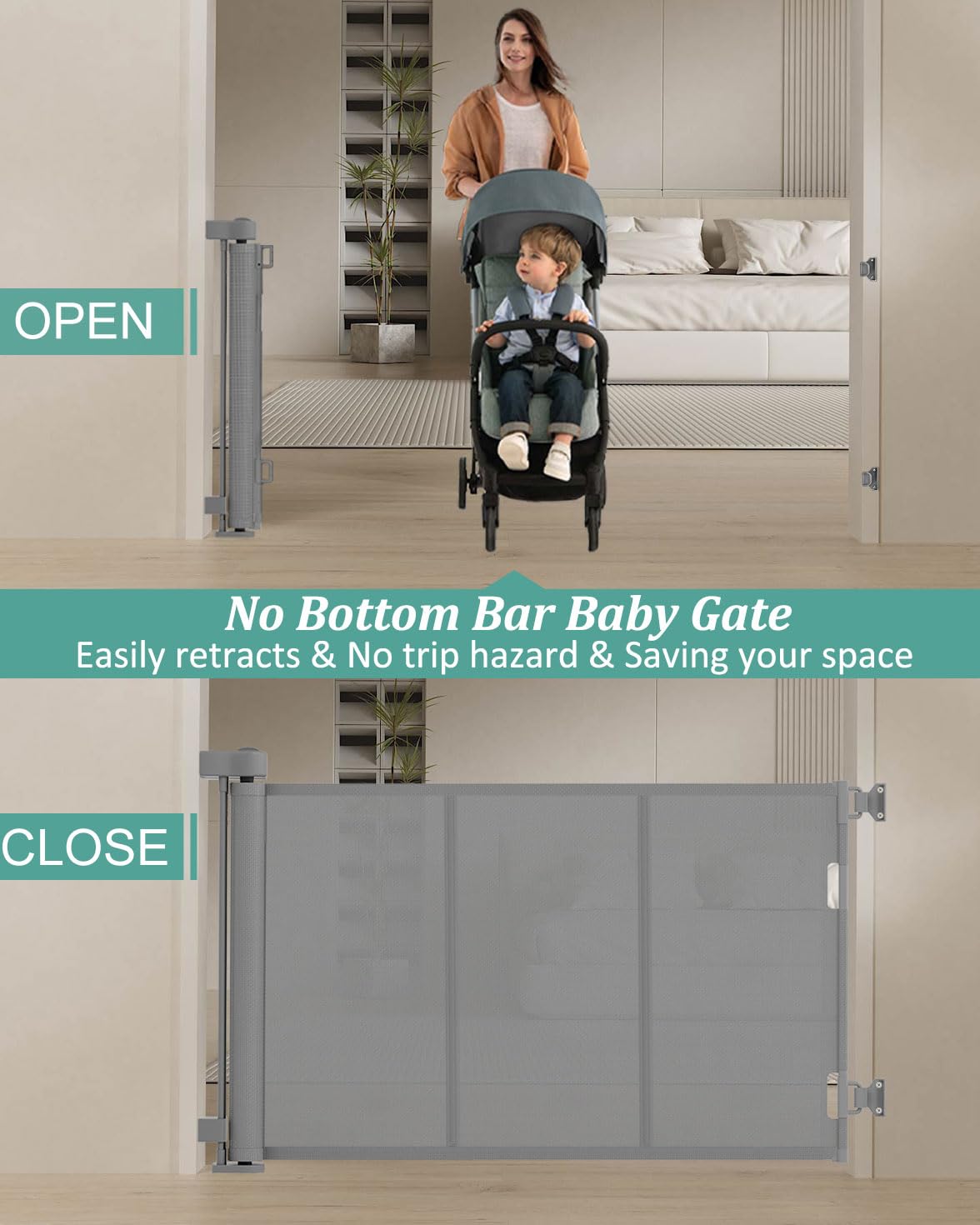 Miumoon 71 inch Retractable Baby Gates 42 inch Tall, Retractable Gate with Reinforced Strip Design to Prevent Crawling Through, 6 FT Retractable Dog Gate for Stairs, Doorways, Hallways, Indoor/Outdoor
