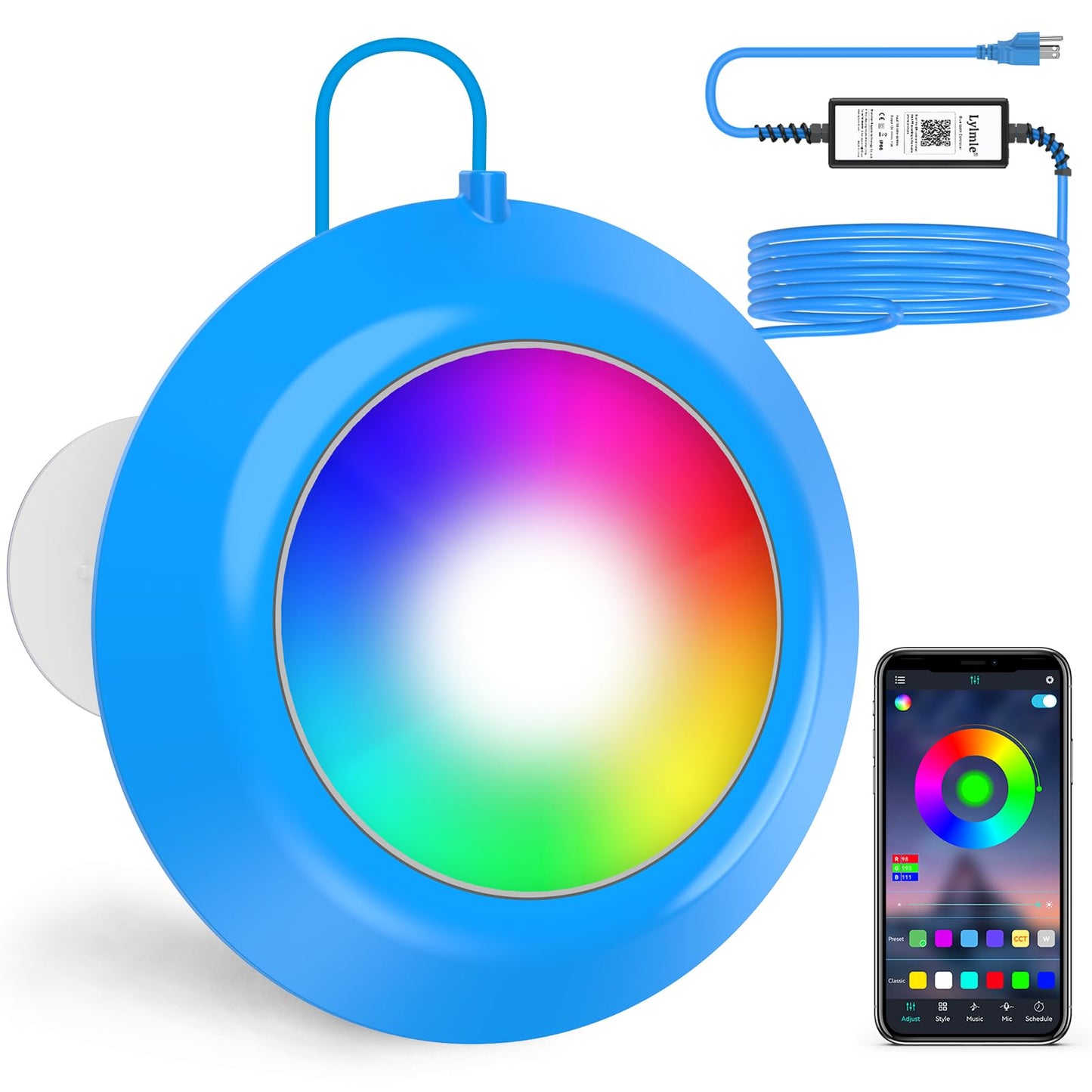LyLmLe LED Pool Lights, 20W Smart RGB Magnetic Submersible Light with APP Control, 800lm Dimmable, IP68 Waterproof 12V Nicheless Underwater Lights for Inground Aboveground Pools