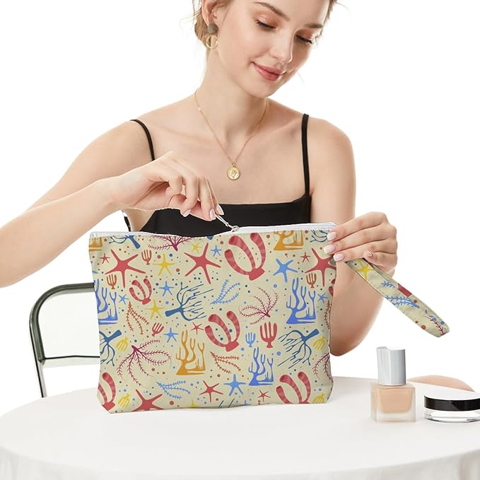 Fokongna Wet Bag, Small Portable Waterproof Multi-Functional Organizer for Women, Ideal for Daily, Beach & Travel，Vintage Cream Nautical Elements