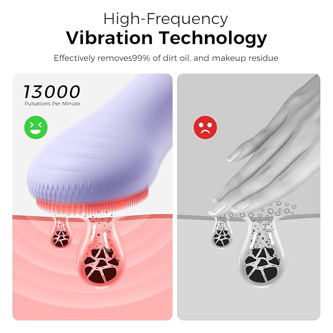 Face Scrubber Facial Cleansing Brush - Waterproof and Rechargeable Face Cleansing Brush with 4 LED Gentle Light, Cleansing, Exfoliating and Massaging, Electric Face Scrub Brush for Men & Women