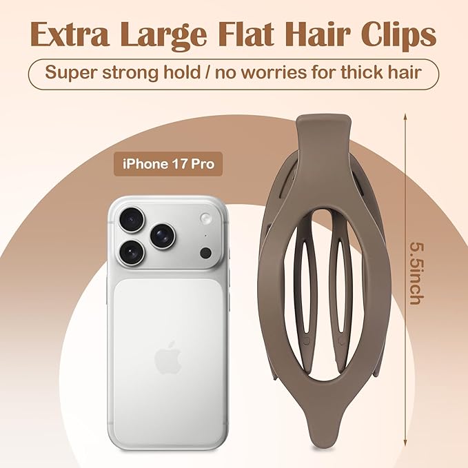 5.5 Inches Extra Large Flat Hair Clips for Women, 4 Pack XL Big Claw Clips for Thick Hair, Oversized Matte Strong Hold Non-slip Flat Claws, Brown