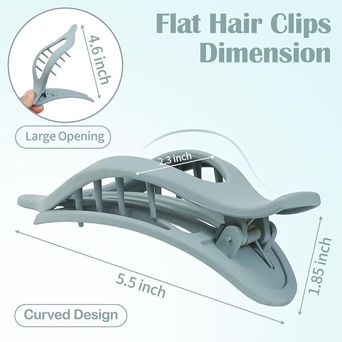 5.5 Inches Extra Large Flat Hair Clips for Women, 4 Pack XL Big Claw Clips for Thick Hair, Oversized Matte Strong Hold Non-slip Flat Claws, Blue