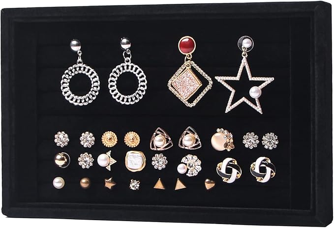 Ring Holder Display Tray Jewelry Organizer Stands for Selling Rings Earrings Show (Black)