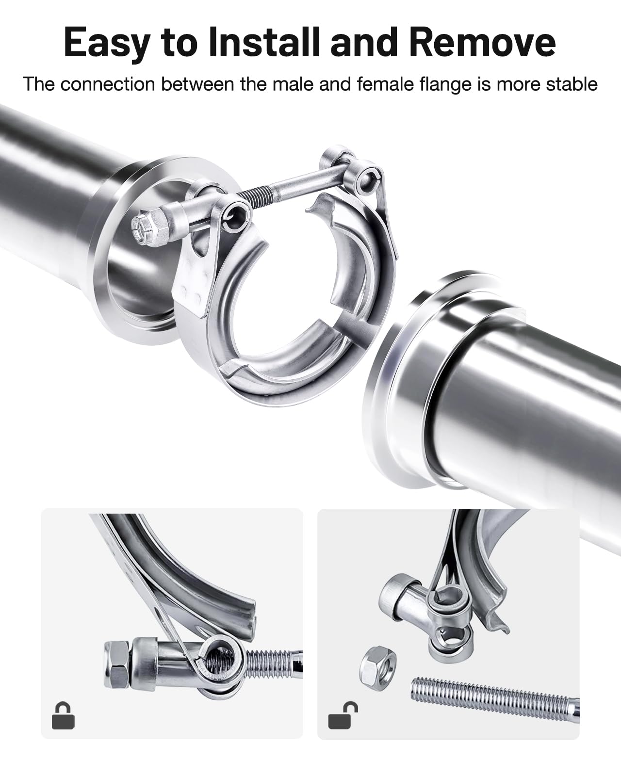 EVIL ENERGY V Band Clamp with Flange Male Female Stainless Steel (2, 1.5")