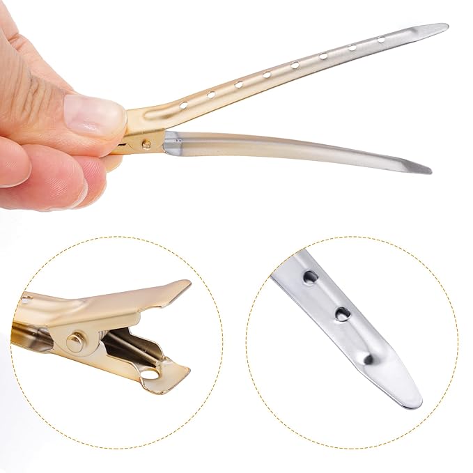 24 Packs Duck Bill Clips, Bantoye 3.35 Inches Rustproof Metal Alligator Curl Clips with Holes for Hair Styling, Hair Coloring, Matte Gradient Gold