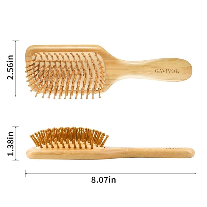Bamboo Hair Brush for Hair Growth Detangler Brush Wooden Paddle Hairbrush with Bamboo Bristles for Scalp Massager Hair Brushes for Women Handle Pointed Bristle Travel Hair Brush for Fine Hair