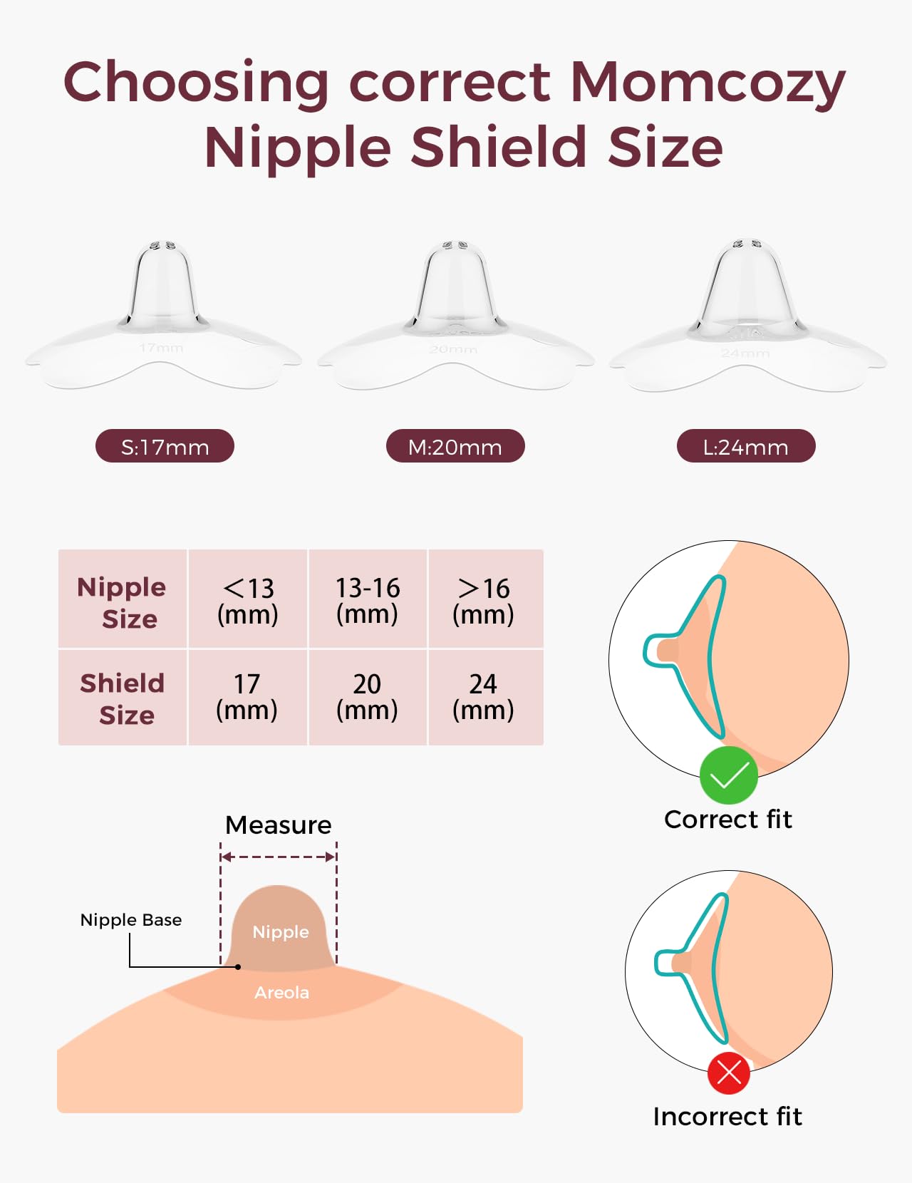 Momcozy Nipple Shield, Floral Contact Nipple Shield for Breastfeeding Moms with Flat or Inverted Nipples, Made Without BPA/BPS (2 Pairs, 17mm)