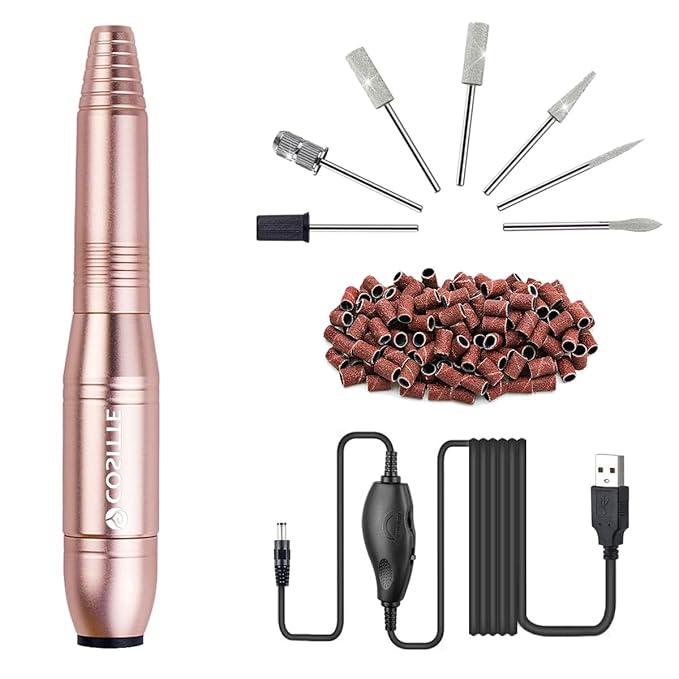 Electric Nail Drill, USB Electric Nail Drill Machine for Acrylic Nails, Portable Electrical Nail File Polishing Tool Manicure Pedicure Efile Nail Supplies for Home and Salon Use, Gold