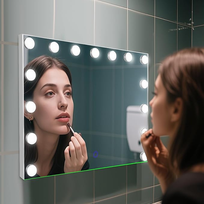 Hollywood Vanity Mirror with Lights, Lighted Makeup Mirror with 10x Magnification for Desk, Dimmable Led Bulbs, 3 Lighting Modes for College Dorm, Bedroom, Dressing Room (White)