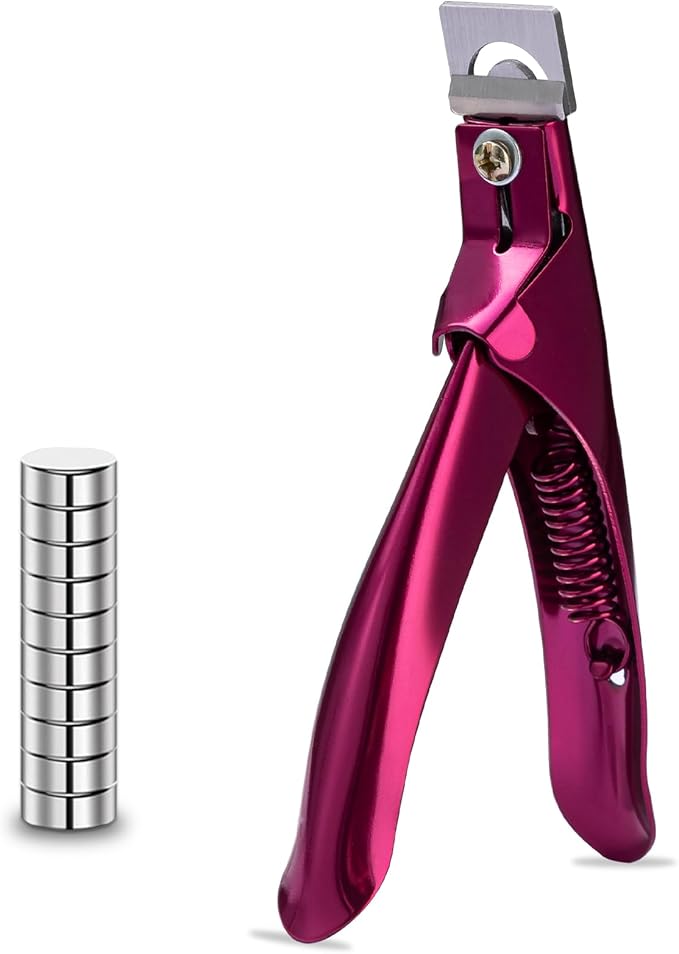 Acrylic Nail Cutter with Magnet Sizer & Length Measurement,Adjustable Stainless Nail Trimmer for Salon Home Nail Art, Professional Nail Clippers for Precise Manicures(Violet Red)