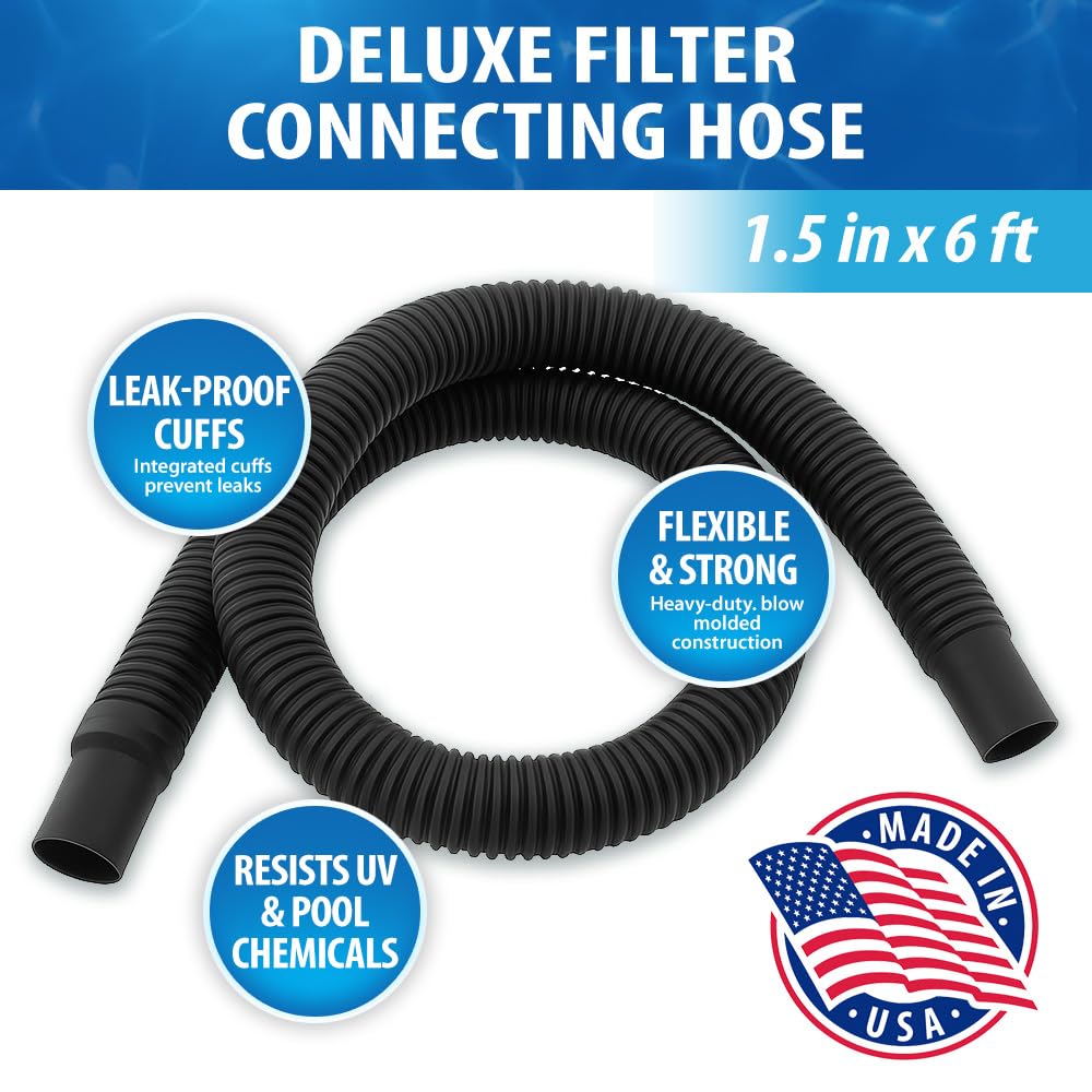 JED Pool Tools 60-345-06 Deluxe Filter Connecting Hose for Swimming Pool, 1-1/2-Inch by 6-Feet, Black