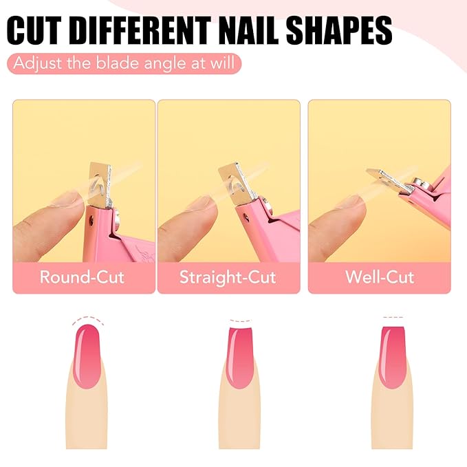 False Nail Clippers with Magnets Stainless Steel Nail Cutter for Acrylic Nail Nail Clippers with 15Pcs Small Magnets for Home Salon Nail Art（Baby Pink）