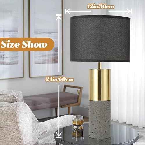 24" Tall Black Gold Set of 2 Nature Concrete Touch Control Table Lamps - 3-Way Dimmable Contemporary Modern Bedside Nightstand for Large End Table Living Room - Bulb Included