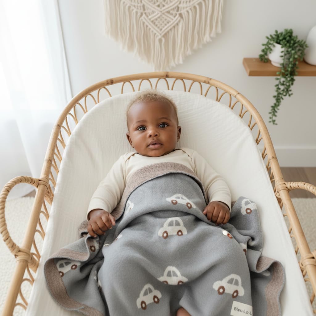 Baby Swaddle Blanket for Boys - 100% Oeko Tex Certified Natural Cotton Buttery Soft Cozy Receiving Swaddle Stroller Blanket for Shower Gift Registry for Newborns, Infants, Toddlers (Cars - Grey)