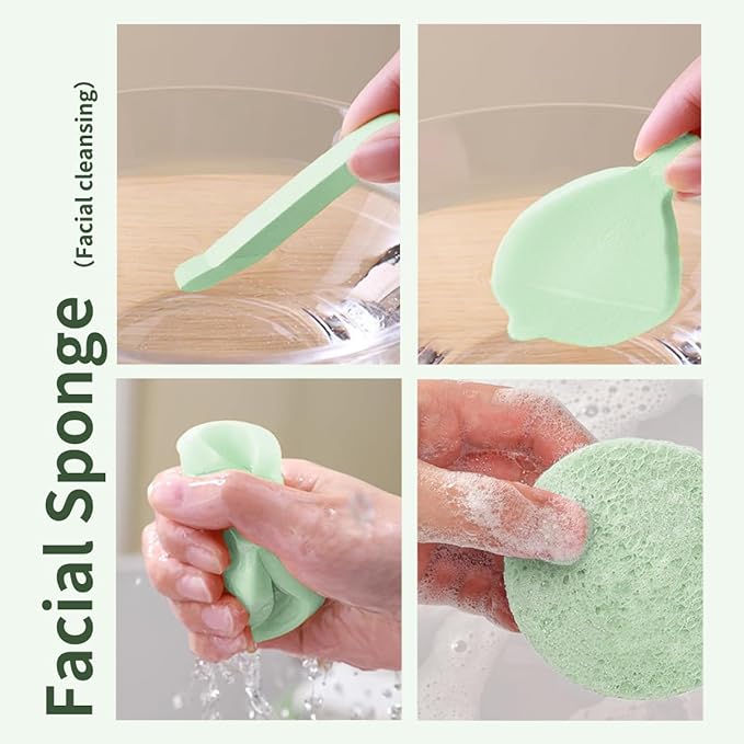 Gua Sha Facial Tools Stainless Steel & Compressed Facial Sponges, Detail Metal GuaSha and Natural Spa Sponges for Facial Cleansing Skin Care，Guasha Stone Face Sculpting Tool