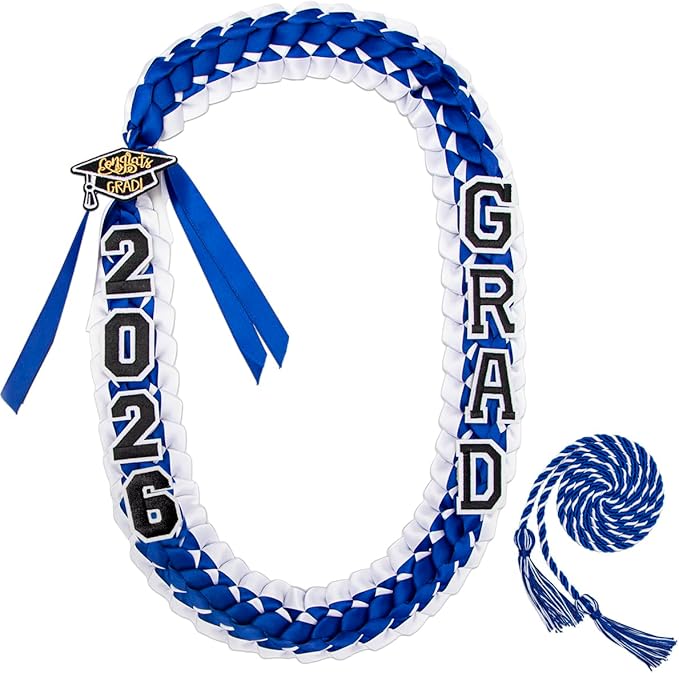 ALKB 2026 Graduation Lei Set - Two-Tone Braided Ribbon with Honor Cord, Unisex Graduation Gift for Graduates, Polyester