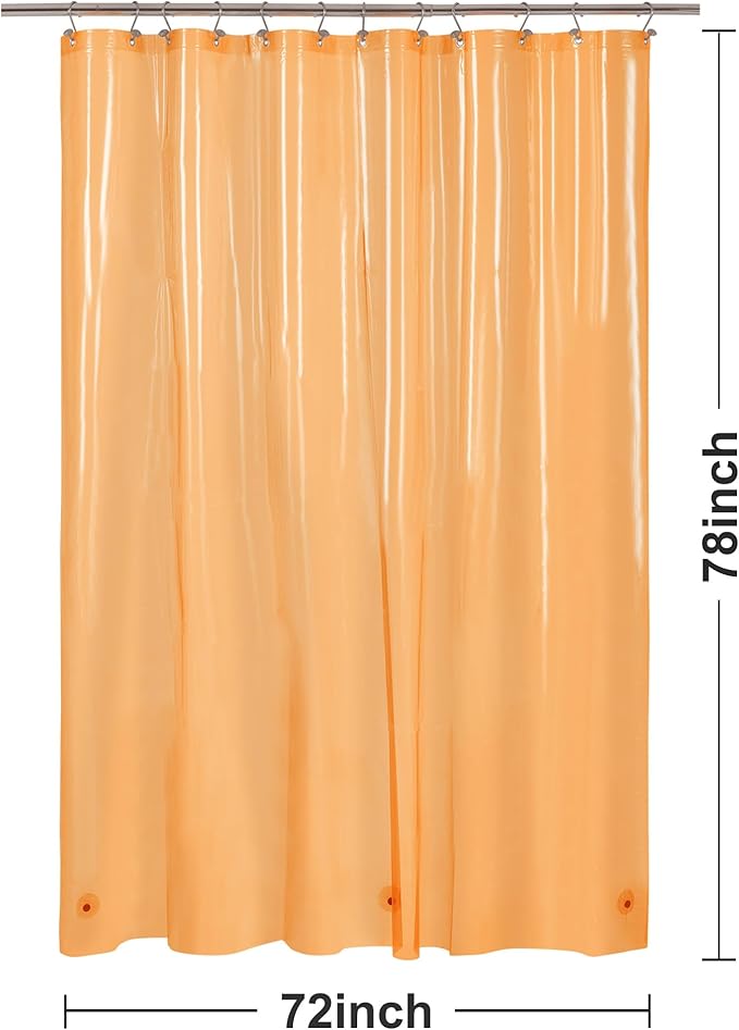 Barossa Design Clear Orange Long Shower Curtain Liner 78" Height - 3 Magnets & Waterproof Lightweight PEVA Shower Liner for Bath Tub, PVC Free, Metal Grommets, Clear Orange, 72x78