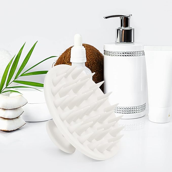 Silicone Scalp Massager Shampoo Brush, Scalp Brush for Hair Growth & Dandruff Removal, Hair Scrubber Scalp Stimulator Exfoliator Brush with Soft Bristles for Wet Dry Scalp Care (White)