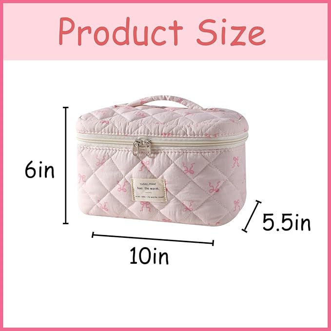 uekeboag Large Travel Quilted Makeup Bag for Women, Floral Cotton Cosmetic Bag, Coquette Aesthetic Floral Toiletry Organizer Bag