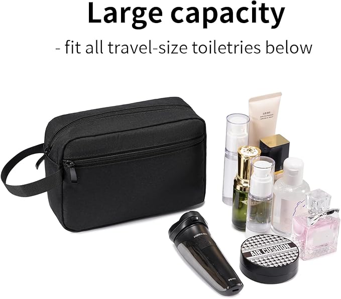 Travel Hanging Toiletry Bag with Carry Handle - Water-Resistant Small Cosmetic Organizer for Men & Women, Makeup, Shaving Kit, Gym & Travel Essentials (Black)