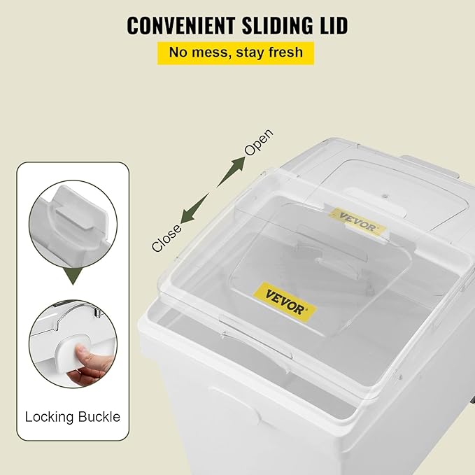 VEVOR Ingredient Bin, 10.5 Gallons Capacity Ingredient Storage Bin, PP Material Flour Bins On Wheels, White Shelf Ingredient Bin with Scoop and Sliding Lid, Commercial Storage Bins 3 Pcs/Set
