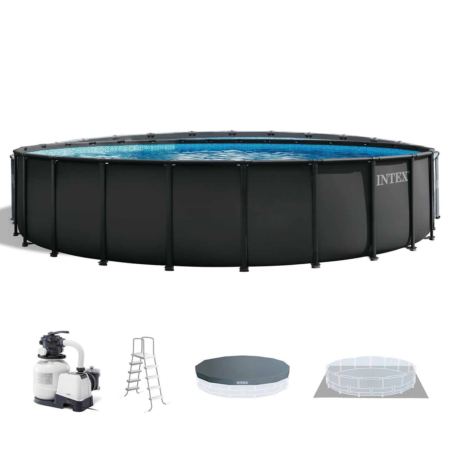 INTEX Ultra XTR 26 ft x 52 in Above Ground Pool Set, Round Swimming Pool with Steel Frame, 2800 GPH Sand Filter Pump, Ladder, Cover, & Ground Cloth