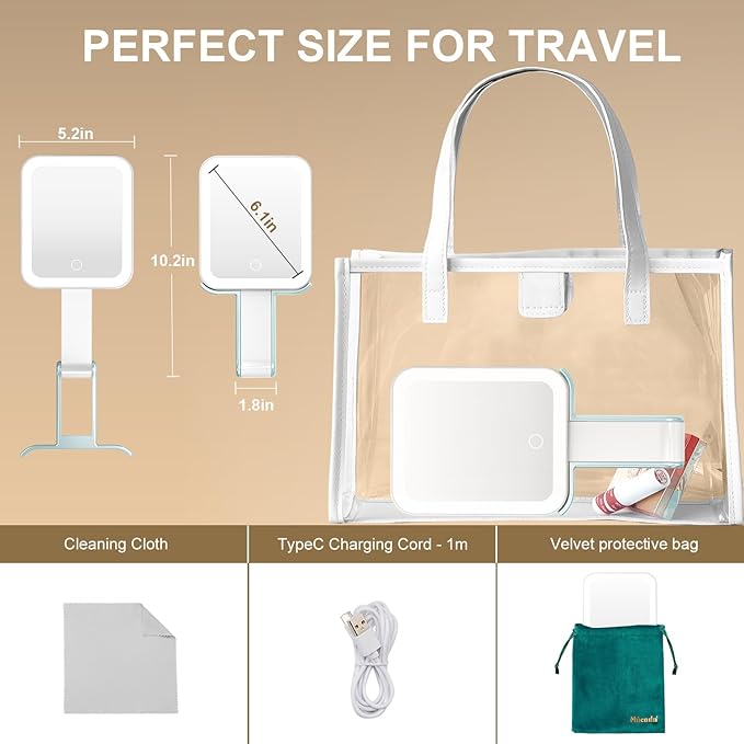 Mocado Travel Makeup Mirror with Lights,20X/1X Magnifying Mirror with Light, Double Sided Travel Mirror with 3 Color Light,Dimmable Touch, Lighted Makeup Mirror for Tabletop, Handheld, Hanging(Blue)