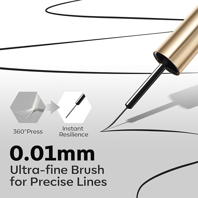 modelones Black French Tip Liner Gel Polish, 15 ML All Black Classic Color Nail Art Paint Swirl with Upgraded Fine Line Brush Soak Off U V DIY Home Salon Professional Manicure Design Gift for Women