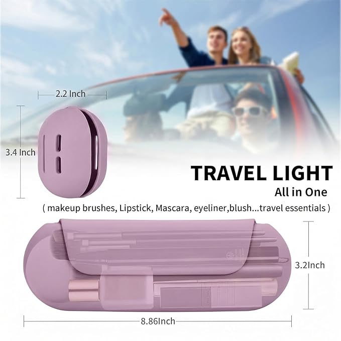 2 IN 1 Silicone Makeup Brush Holder with Beauty Make Up Sponge Holder Case：Soft Portable Cosmetic Face Brushes Holder with Upgrade Anti-Fall Out Magnetic Closure - Light Purple
