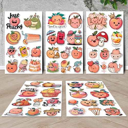 Peach Stickers 50 Pieces Vinyl Waterproof Decal for Laptop Water Bottle Phone Car Window Bike Motorcycle Stakeboard Scrapbook Peaches Sticker Gifts for Kid Teen Adult