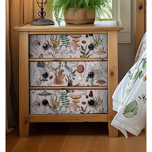 EeeComing Mushroom Peel and Stick Wallpaper Pink Mushroom Wall Paper Fairytale Forest 78.7''x16.14'' Removable Wallpaper Room Bookcase Bathroom Self Adhesive Vinyl