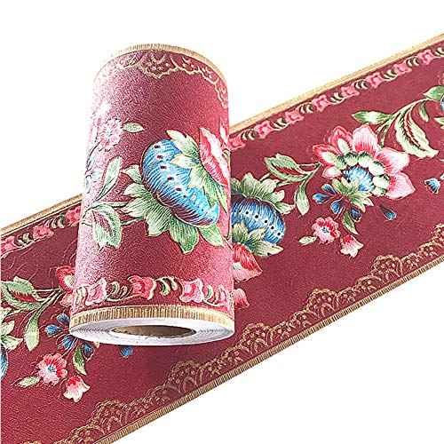 Lantern Flower Self-Adhesive Wallpaper Border PVC Wall Covering Borders Bathroom Kitchen Tiles Decor Sticker 5 Meters (Red)