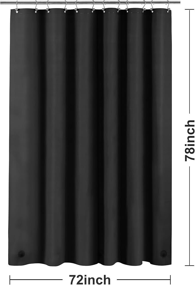 Barossa Design Black Long Shower Curtain Liner 78" Height - 3 Magnets & Waterproof Lightweight PEVA Shower Liner for Bath Tub, PVC Free, Metal Grommets, Black, 72x78