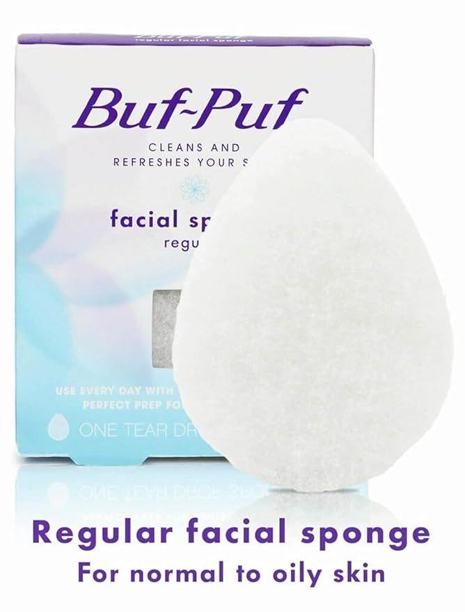 Buf-Puf Facial Sponge, Dermatologist Developed, Removes Deep Down Dirt & Makeup That Causes Breakouts and Blackheads, Reusable, Exfoliating, White, 3 Count