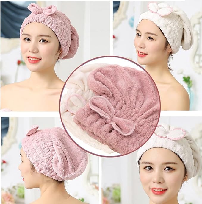 Jseng 2PC Microfiber Hair Drying Caps, Extrame Soft & Ultra Absorbent, Fast Drying Hair Turban Wrap Towels Thick Fluffy Shower Cap for Women