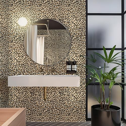 Cheetah Print Wallpaper Peel and Stick, Leopard Print Wallpaper Self Adhesive Removable Leopard Funky Contact Paper for Bedroom Bathroom Furniture, Yellow, 17.7¡¯¡¯x118¡¯¡¯ (14.5 Sq Ft)