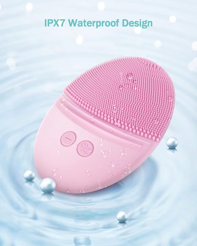 EZBASICS Facial Cleansing Brush Made with Ultra Hygienic Soft Silicone, Waterproof Sonic Vibrating Face Brush for Deep Cleansing, Gentle Massaging, Inductive Charging (Pink) 1 Pack+5 Speed Settings