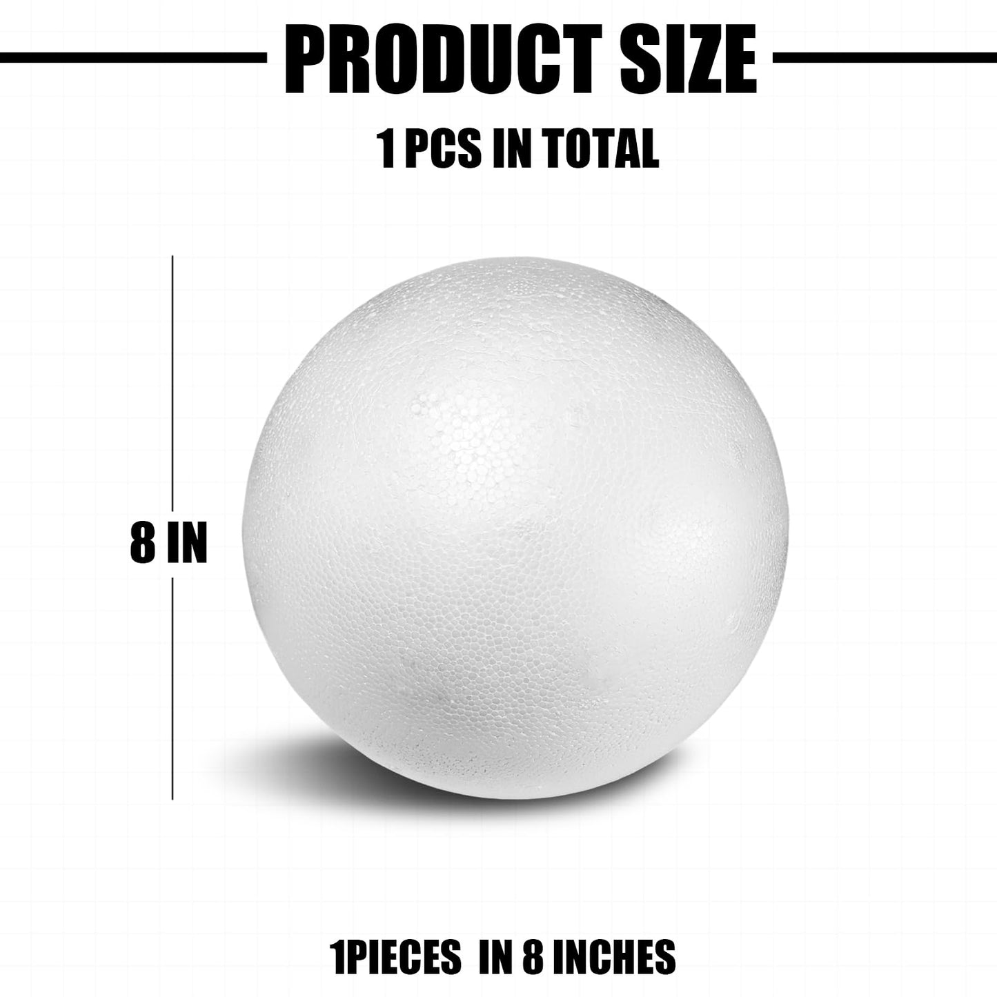 Styrofoam Balls 8 Inch,1PC Large White Foam Balls for Crafts, DIY Craft Giant Foam Ball for Home and School,Smooth Solid Round(Styrofoam-8in-1pc)