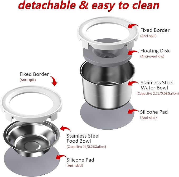 Dog Food Bowl & Water Bowl Set, No Spill Water Bowl for Indoor Dogs and Cats, Spill Proof Pet Food Stainless Steel Bowl, Mess Proof Pet Water and Dog Feeder