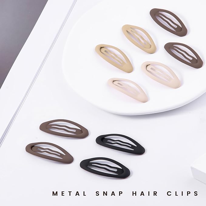 20PCS Oval Metal Snap Clips for Women No Slip Small Barrettes for Thin Fine Hair,Matte Black Brown Beige