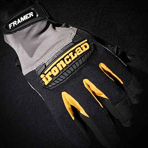 Ironclad Framer; Carpenter Work Gloves, Open Finger Dexterity, Performance Fit, Durable, Machine Washable, (1 Pair), FUG-02-S,Grey/Black