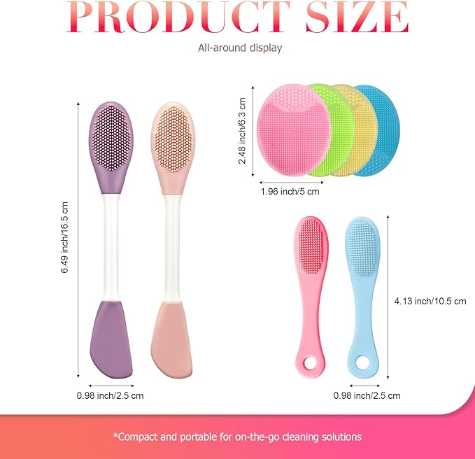 Silicone Face Scrubber & Exfoliator - 8 Piece Facial Cleansing Brush Set for Deep Cleaning, Blackhead & Acne Care, Ultra Soft Manual Pore Brush for Women & Men, Travel Friendly Skincare Tools