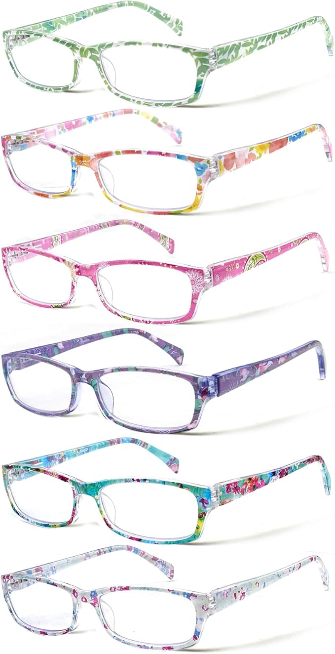 Henotin 6-Pack Reading Glasses Blue Light Blocking Anti Eyestrain Computer Reading Glasses for Women and Men Readers (Mix Color-D, 1.75, Diopters)