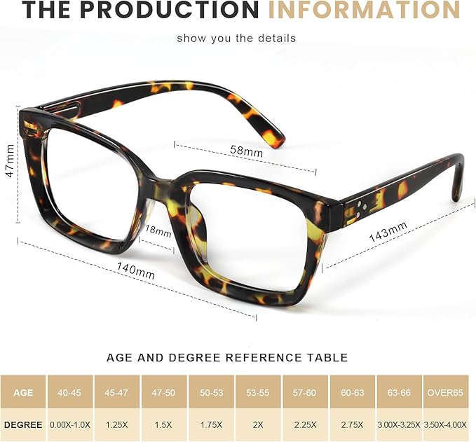 XVXV Reading Glasses for Women Men - Blue Light Blocking Readers Oversize Square Anti Glare with Spring Hinge