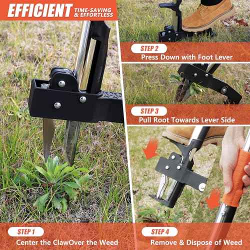 Weed Puller Tool, Gardening Stand-Up Weeder Puller with Ergonomic 39.3" Long Handle and 3 High-Strength Stainless Steel Claws, Easily Remove Weeds Without Bending, Pulling, or Kneeling