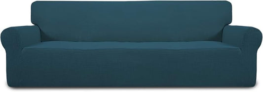Easy-Going Stretch 4 Seater Sofa Slipcover 1-Piece Sofa Cover Furniture Protector Couch Soft with Elastic Bottom for Kids, Polyester Spandex Jacquard Fabric Small Checks Deep Teal