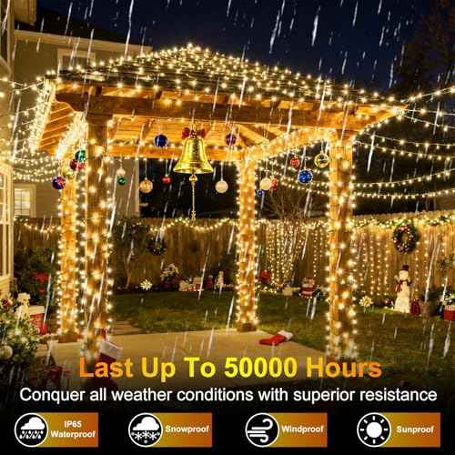 1500 LED 470FT Christmas String Lights Outdoor, 12 Modes and Timer Memory Dimmable, Plug in Waterproof Dark Green Wire Twinkle Fairy Light for for Xmas Yard Tree Wedding Party Decor (Warm White)
