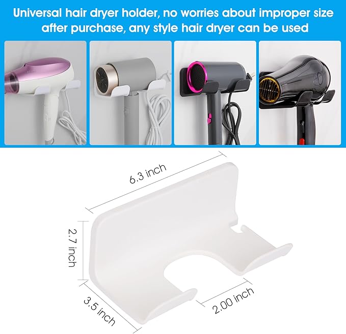 2Pcs Universal Hair Dryer Holder, Blow Dryer Holder with Cord Storage, Hair Dryer Holder Wall Mounted, Bathroom Hair Tool Organizer for Dyson, Stable Easy To Install (Get 2 Styles)