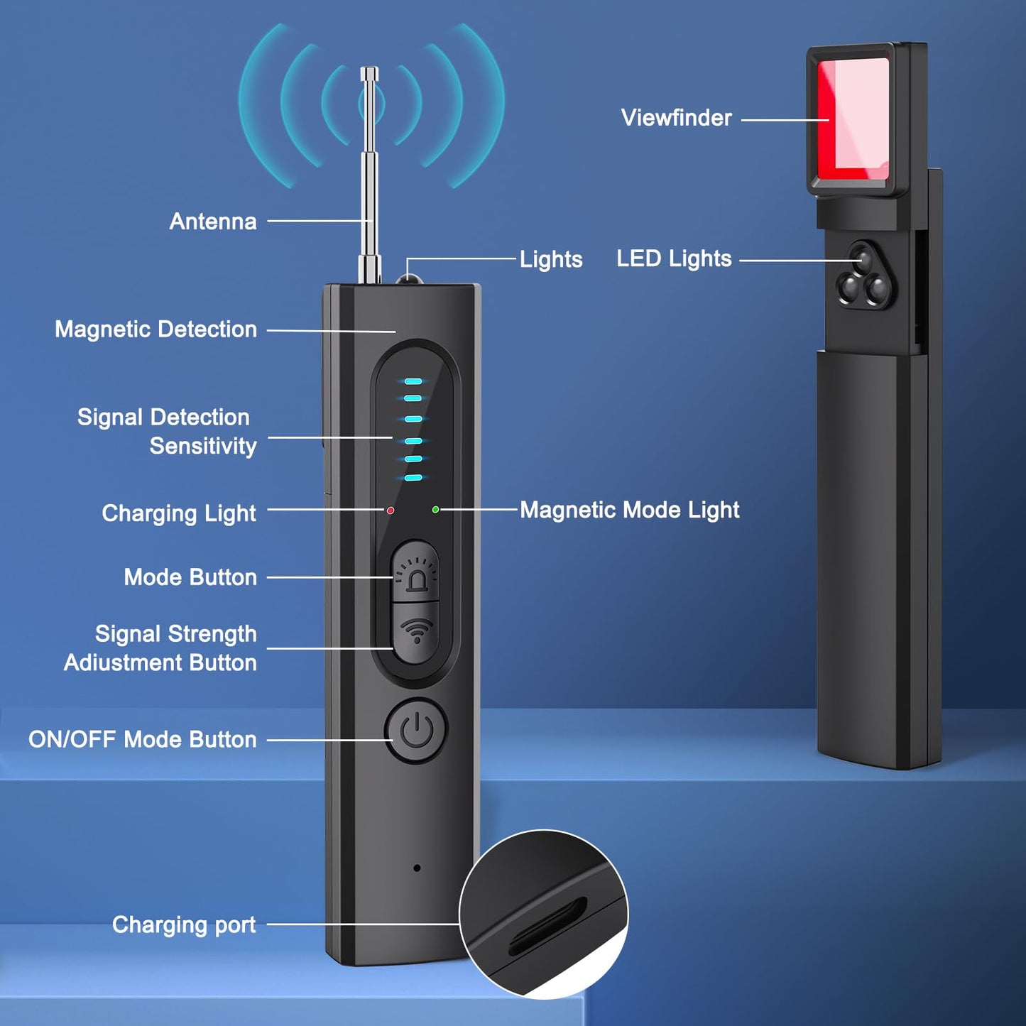 CoolMouse Hidden Camera Detector, 2026 AI Upgraded Spy Camera Finder, 5 Sensitivity Levels 4 Detection Modes, 25H Working Time, Signal Scanner Device Finder for Hotel Car Office Home Travel